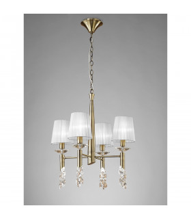 Tiffany Pendant 4+4 Light E14+G9 Antique Brass With White Shades & Clear Crystal-2