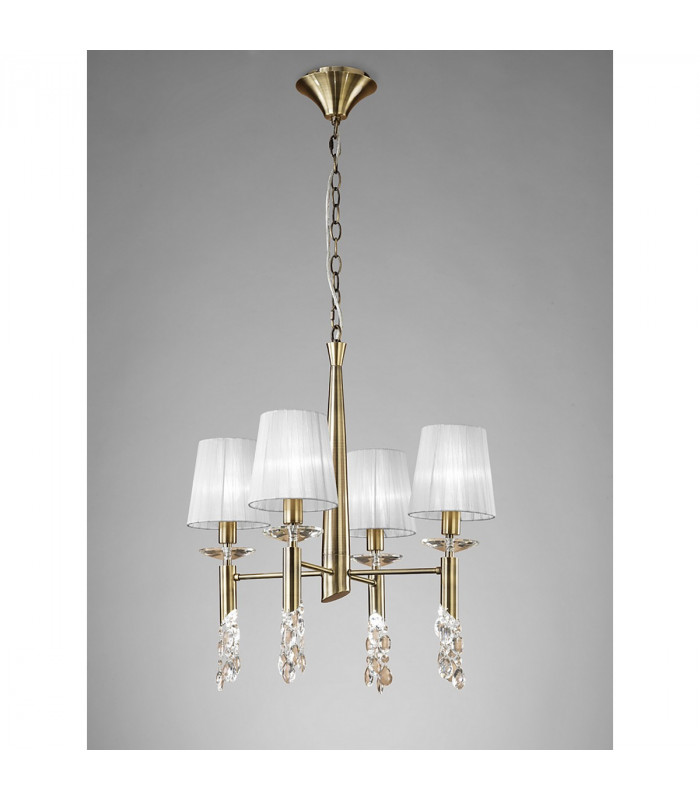 Tiffany Pendant 4+4 Light E14+G9 Antique Brass With White Shades & Clear Crystal-2