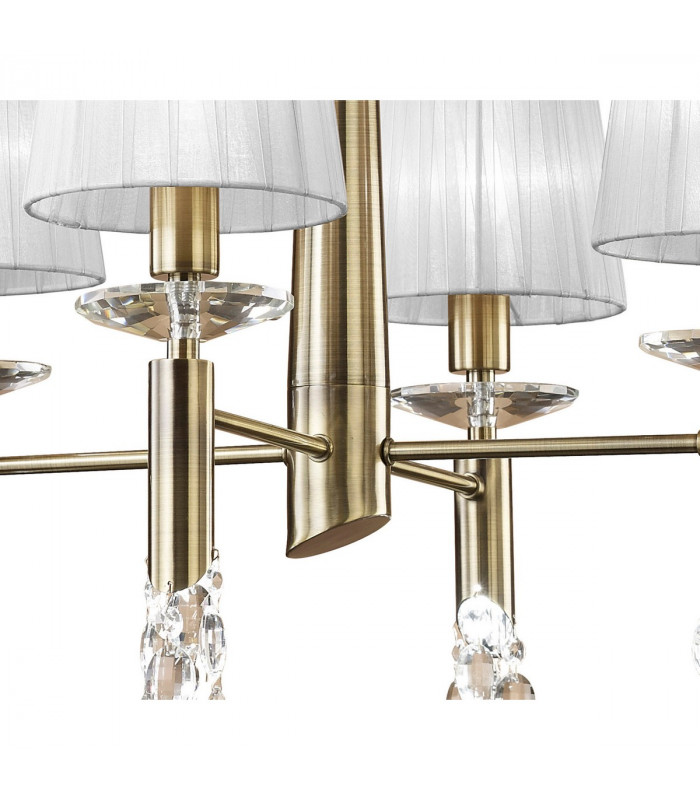 Tiffany Pendant 4+4 Light E14+G9 Antique Brass With White Shades & Clear Crystal-5