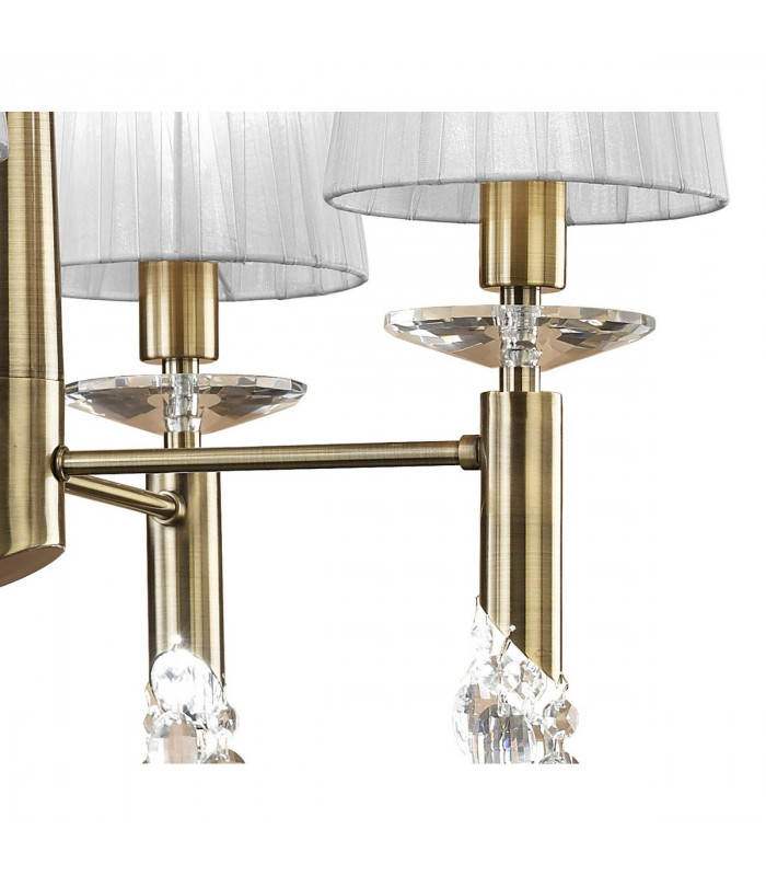 Tiffany Pendant 4+4 Light E14+G9 Antique Brass With White Shades & Clear Crystal-7