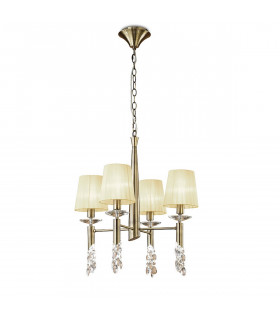 Tiffany Pendant 4+4 Light E14+G9 Antique Brass With Cream Shades & Clear Crystal-1