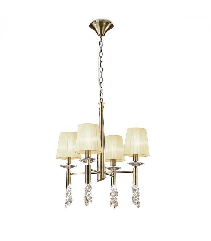 Tiffany Pendant 4+4 Light E14+G9 Antique Brass With Cream Shades & Clear Crystal-1