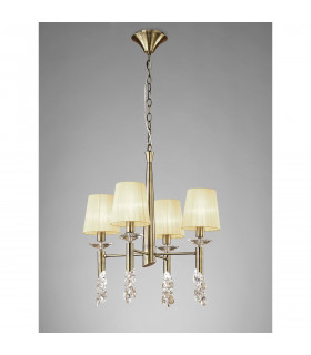 Tiffany Pendant 4+4 Light E14+G9 Antique Brass With Cream Shades & Clear Crystal-2