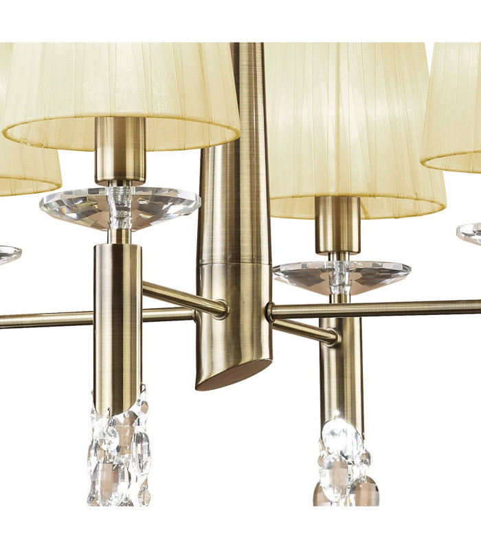 Tiffany Pendant 4+4 Light E14+G9 Antique Brass With Cream Shades & Clear Crystal-5
