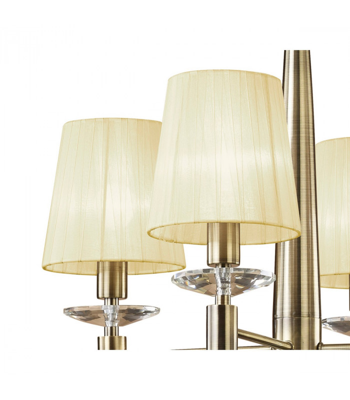Tiffany Pendant 4+4 Light E14+G9 Antique Brass With Cream Shades & Clear Crystal-6
