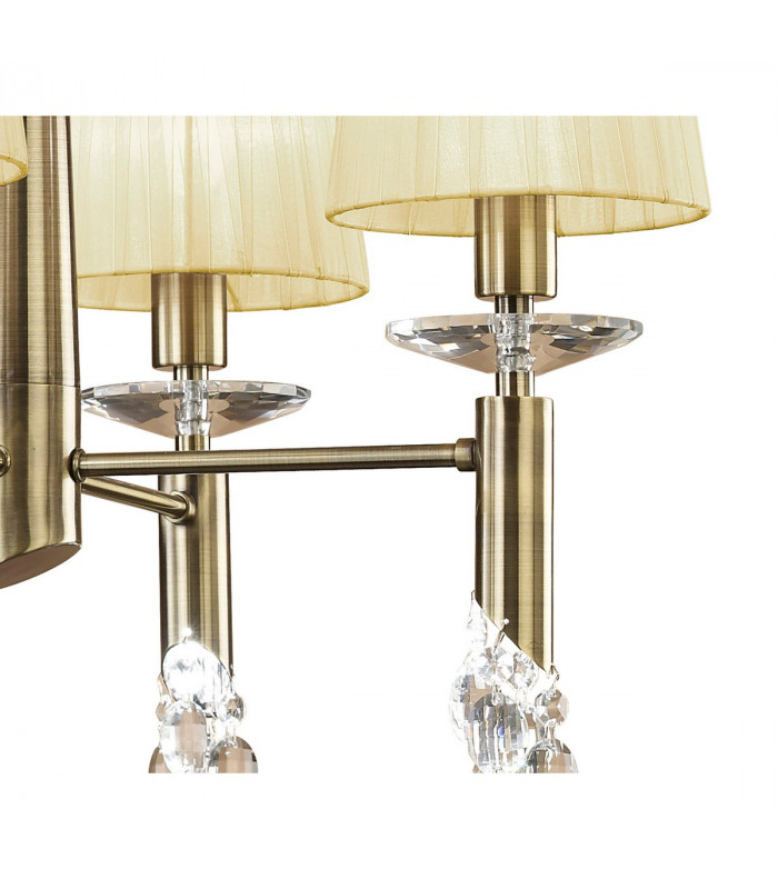 Tiffany Pendant 4+4 Light E14+G9 Antique Brass With Cream Shades & Clear Crystal-7