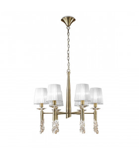 Tiffany Pendant 6+6 Light E14+G9 Antique Brass With White Shades & Clear Crystal-1
