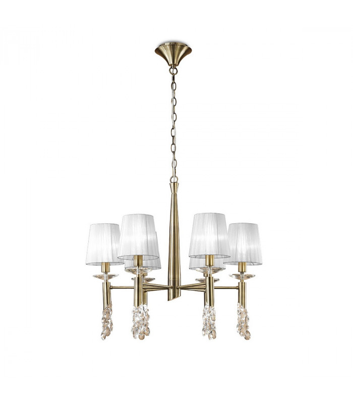 Tiffany Pendant 6+6 Light E14+G9 Antique Brass With White Shades & Clear Crystal-1