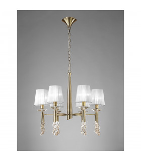 Tiffany Pendant 6+6 Light E14+G9 Antique Brass With White Shades & Clear Crystal-2