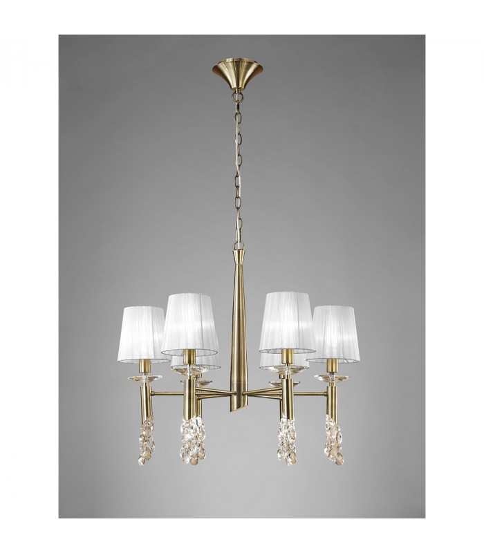 Tiffany Pendant 6+6 Light E14+G9 Antique Brass With White Shades & Clear Crystal-2