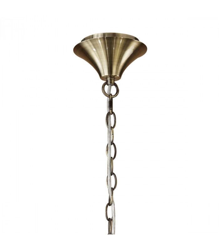 Tiffany Pendant 6+6 Light E14+G9 Antique Brass With White Shades & Clear Crystal-3