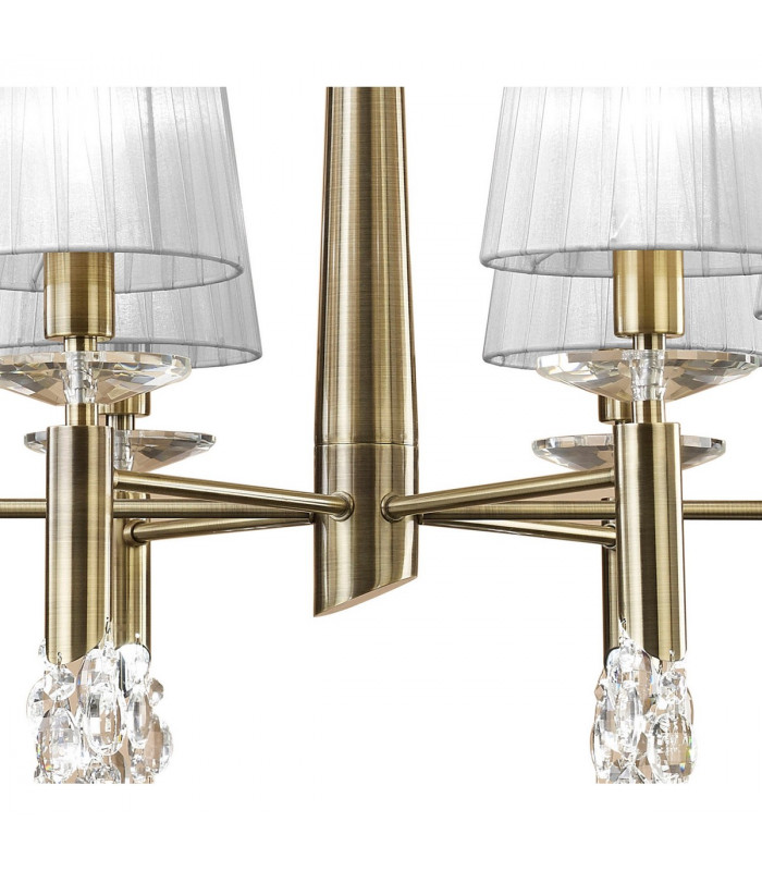 Tiffany Pendant 6+6 Light E14+G9 Antique Brass With White Shades & Clear Crystal-5