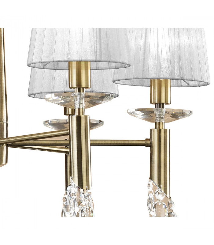 Tiffany Pendant 6+6 Light E14+G9 Antique Brass With White Shades & Clear Crystal-7