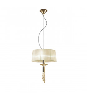Tiffany Pendant 3+1 Light E27+G9 French Gold With Cream Shade & Clear Crystal-1