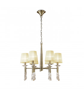 Tiffany Pendant 6+6 Light E14+G9 Antique Brass With Cream Shades & Clear Crystal-1