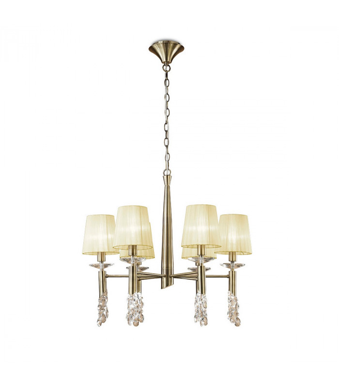 Tiffany Pendant 6+6 Light E14+G9 Antique Brass With Cream Shades & Clear Crystal-1