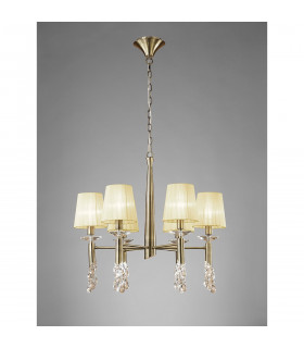 Tiffany Pendant 6+6 Light E14+G9 Antique Brass With Cream Shades & Clear Crystal-2