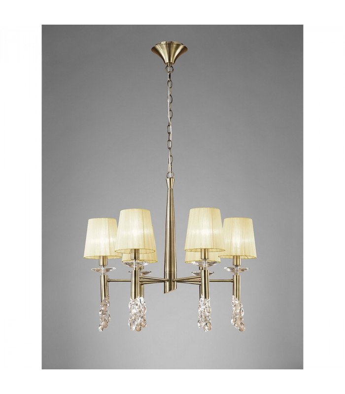 Tiffany Pendant 6+6 Light E14+G9 Antique Brass With Cream Shades & Clear Crystal-2