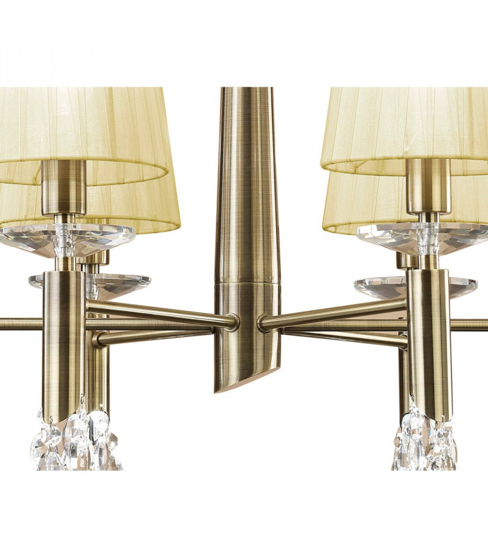 Tiffany Pendant 6+6 Light E14+G9 Antique Brass With Cream Shades & Clear Crystal-5