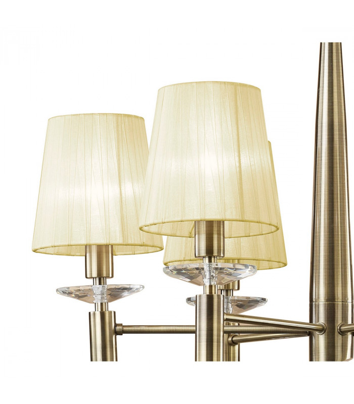 Tiffany Pendant 6+6 Light E14+G9 Antique Brass With Cream Shades & Clear Crystal-6