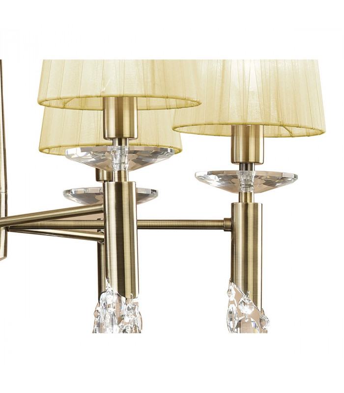 Tiffany Pendant 6+6 Light E14+G9 Antique Brass With Cream Shades & Clear Crystal-7