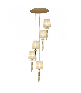 Tiffany Pendant 5+5 Light E27+G9 Spiral French Gold With Cream Shades & Clear Crystal-1