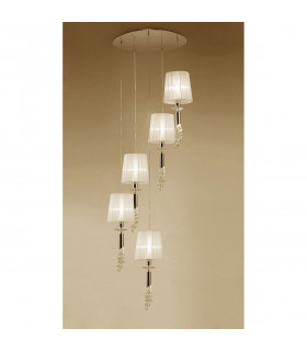 Tiffany Pendant 5+5 Light E27+G9 Spiral French Gold With Cream Shades & Clear Crystal-2