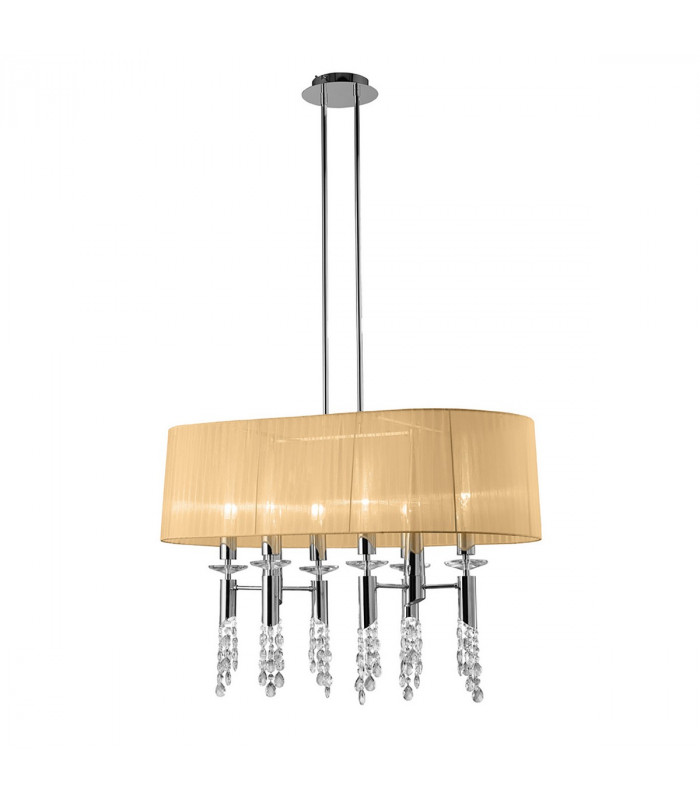 Tiffany Pendant 6+6 Light E27+G9 Oval Polished Chrome With Soft Bronze Shade & Clear Crystal-1