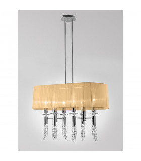 Tiffany Pendant 6+6 Light E27+G9 Oval Polished Chrome With Soft Bronze Shade & Clear Crystal-2