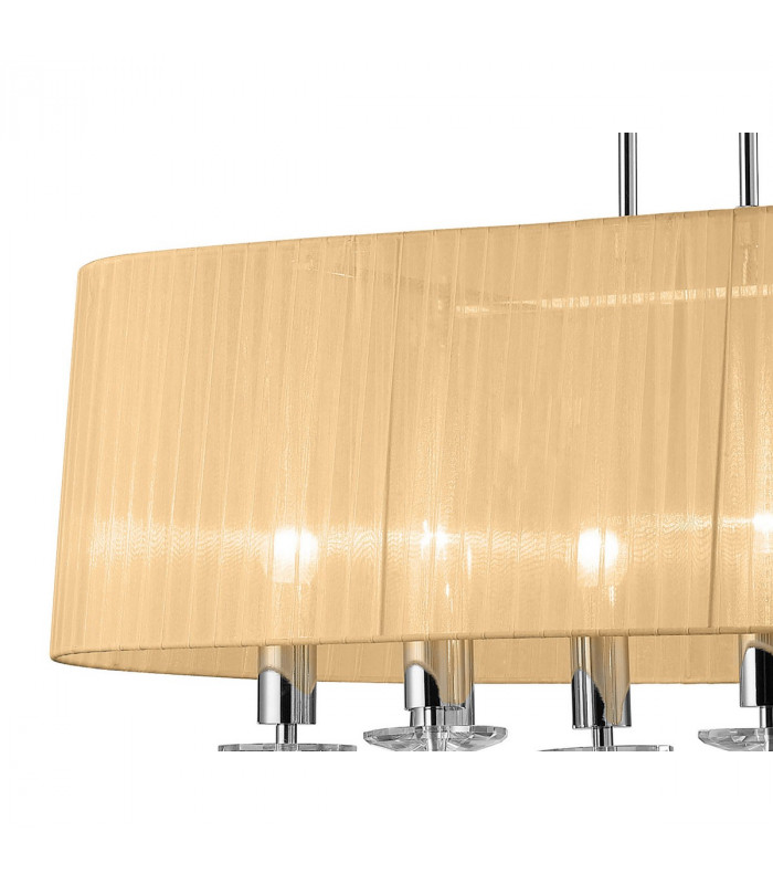 Tiffany Pendant 6+6 Light E27+G9 Oval Polished Chrome With Soft Bronze Shade & Clear Crystal-4