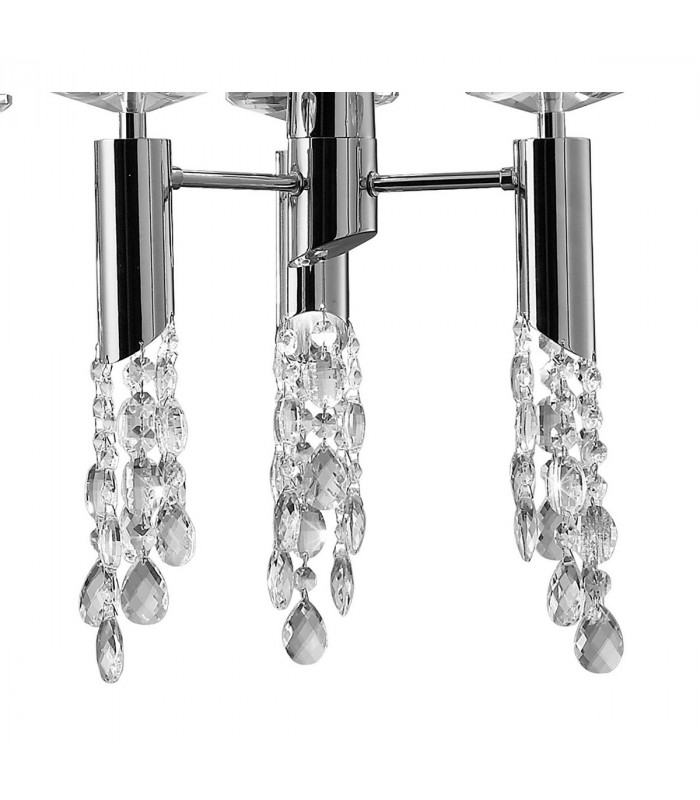 Tiffany Pendant 6+6 Light E27+G9 Oval Polished Chrome With Soft Bronze Shade & Clear Crystal-6