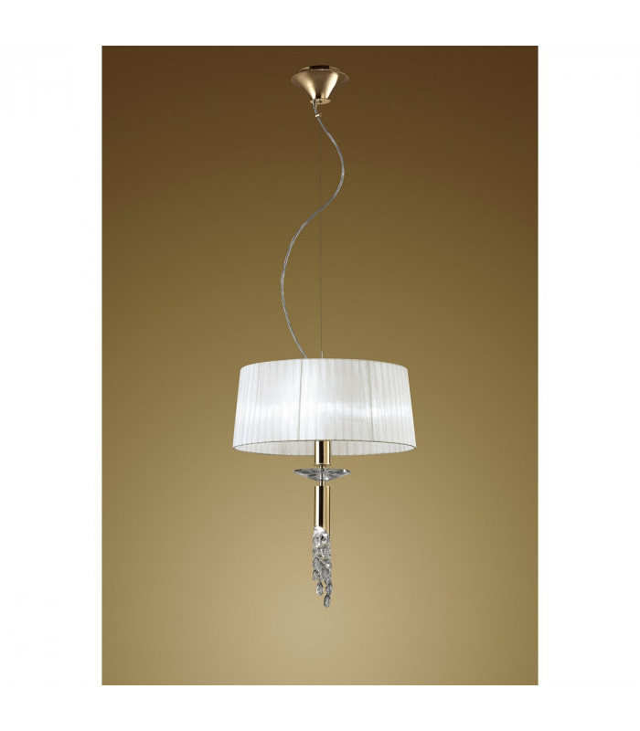 Tiffany Pendant 3+1 Light E27+G9 French Gold With White Shade & Clear Crystal-2