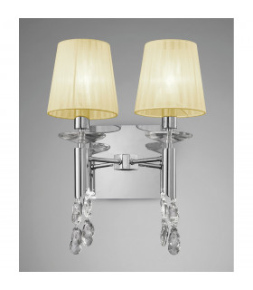 Tiffany Wall Lamp Switched 2+2 Light E14+G9 Polished Chrome With Cream Shades & Clear Crystal-2