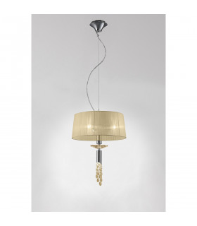 Tiffany Pendant 3+1 Light E27+G9 Polished Chrome With Cream Shade & Clear Crystal-2