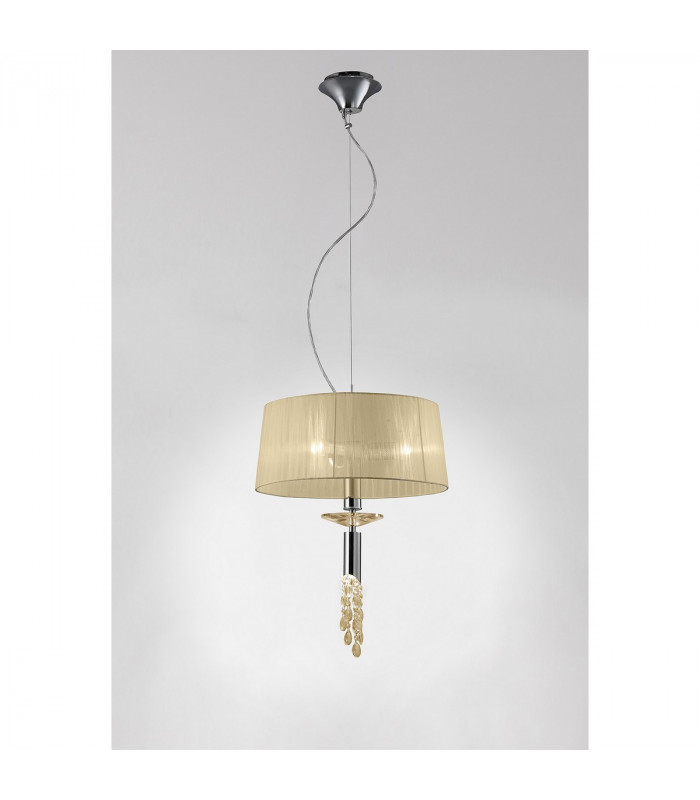 Tiffany Pendant 3+1 Light E27+G9 Polished Chrome With Cream Shade & Clear Crystal-2