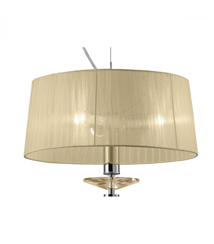 Tiffany Pendant 3+1 Light E27+G9 Polished Chrome With Cream Shade & Clear Crystal-4