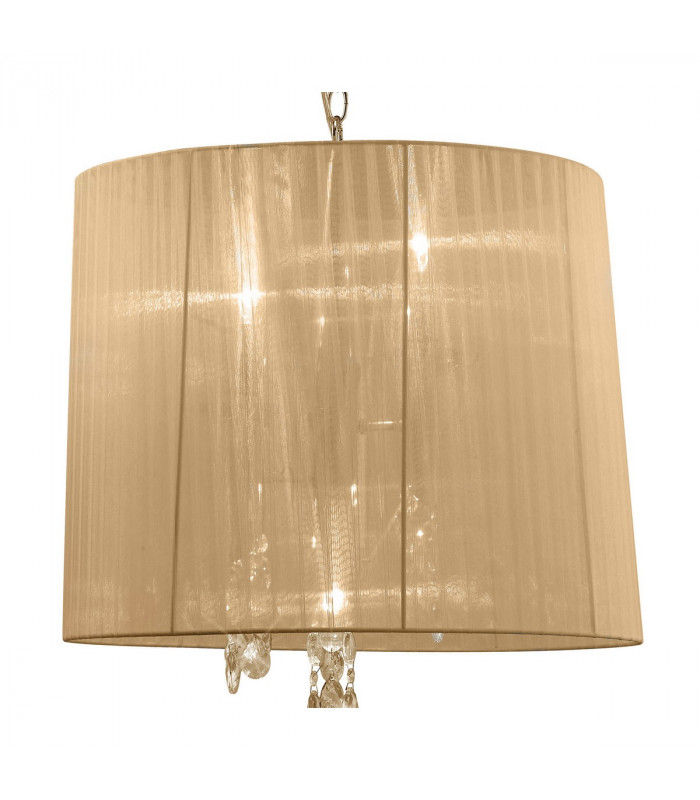 Tiffany Pendant 3+3 Light E14+G9 French Gold With Soft Bronze Shade & Clear Crystal-4