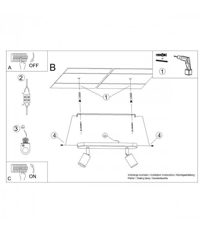 Fornes Twin Ceiling Spotlight Black-6