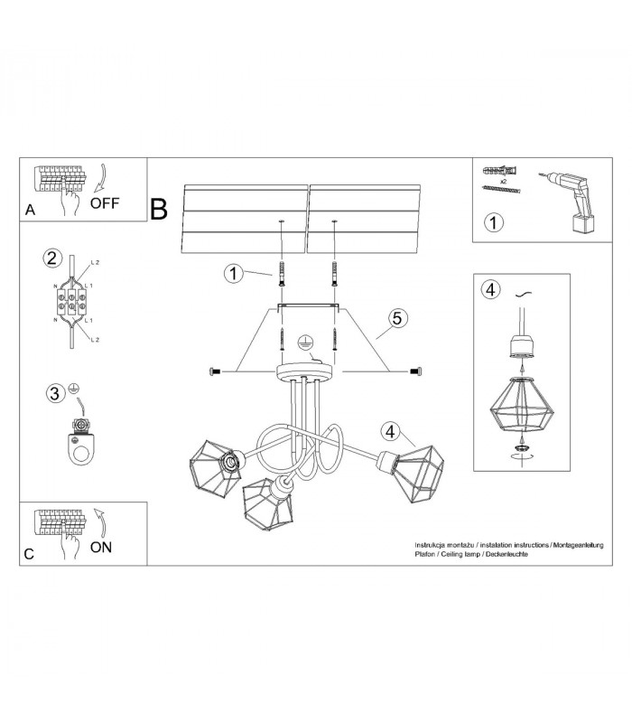 Artemis Multi Arm Semi Flush Ceiling Lamp Black-6