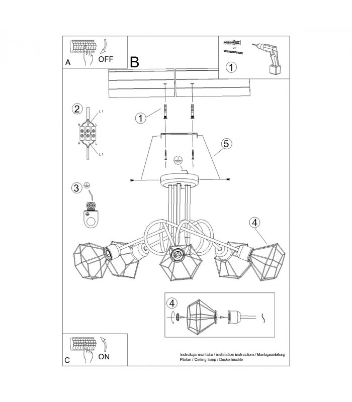 Artemis Multi Arm Semi Flush Ceiling Lamp Black-6