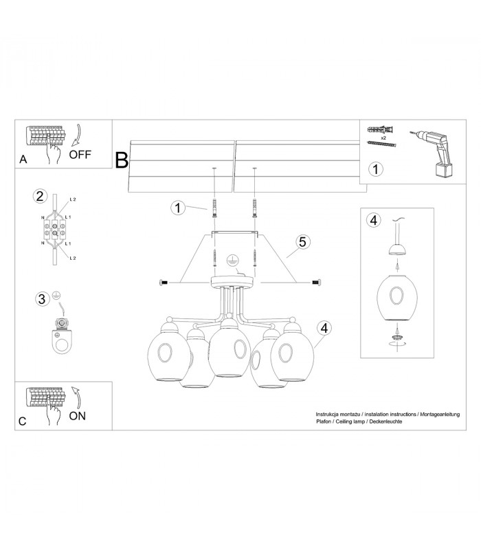 Fillan Multi Arm Semi Flush Ceiling Lamp Black-6