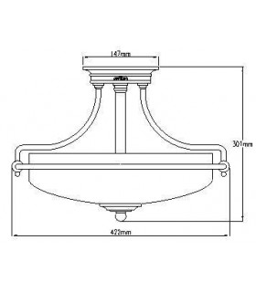 3 Light Semi-Flush Light - Weathered Brass, E27 - 2