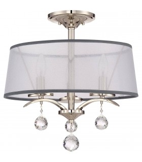 3 Light Semi Flush/Pendant  - Imperial Silver Finish, E14 - 1