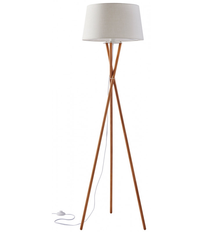 Tripod Floor Lamp Solid Wood Stand White Fabric Shade - Made.com - Clearance Stock