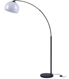 Arc Floor Lamp Metal Base Steel Rod Satin Black White Acrylic Shade - Made.com - Clearance Stock