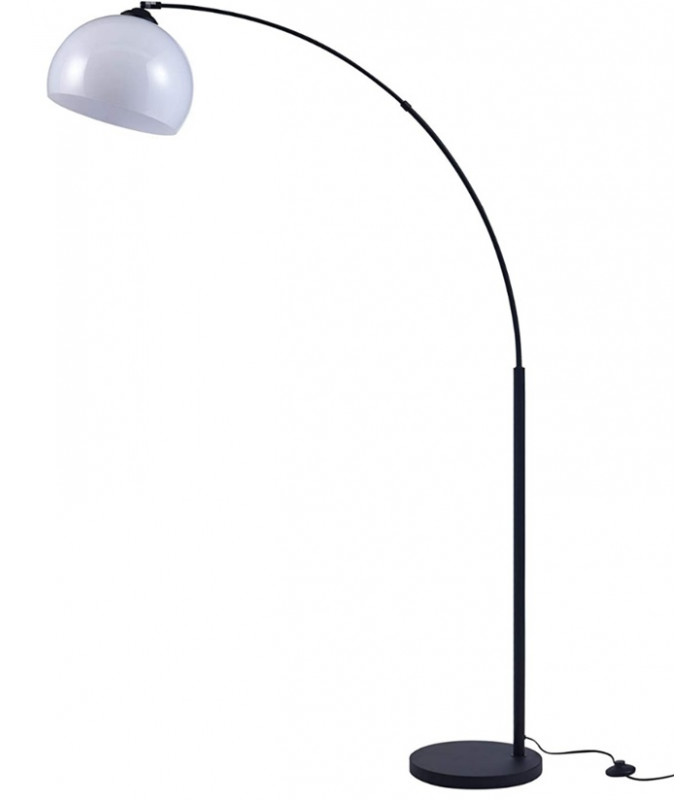 Arc Floor Lamp Metal Base Steel Rod Satin Black White Acrylic Shade - Made.com - Clearance Stock