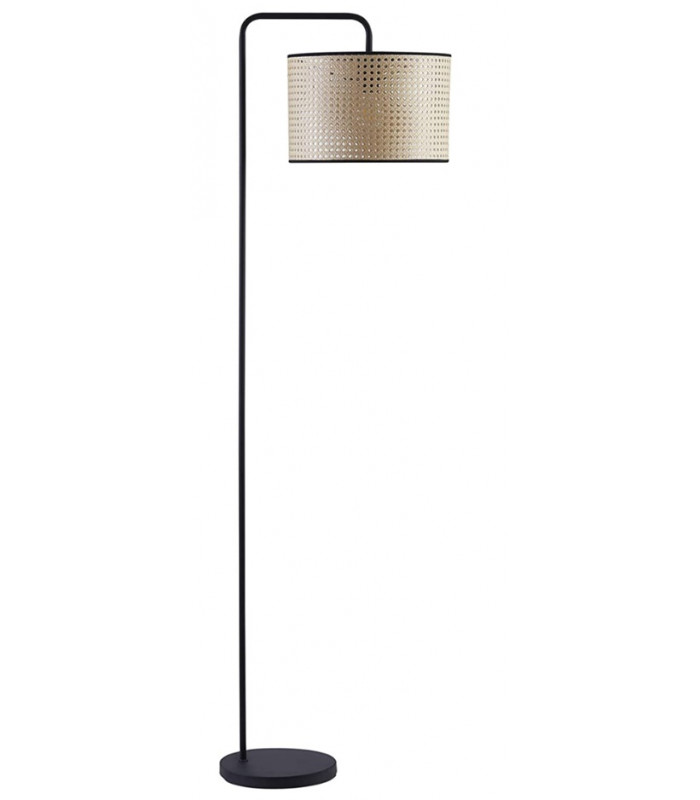 Steel Floor Lamp Satin Black Rattan Shade - Made.com - Clearance Stock