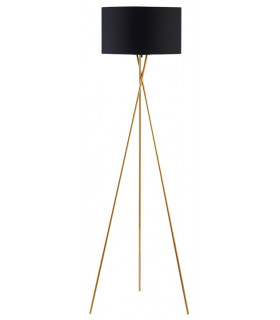 Tripod Floor Lamp Steel Crossed Legs In Satin Gold Black Fabric Shade In-Line Switch - Made.com - Clearance Stock
