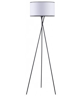 Tripod Floor Lamp Steel Crossed Legs In Satin Black Off-White Fabric Shade In-Line Switch - Made.com - Clearance Stock