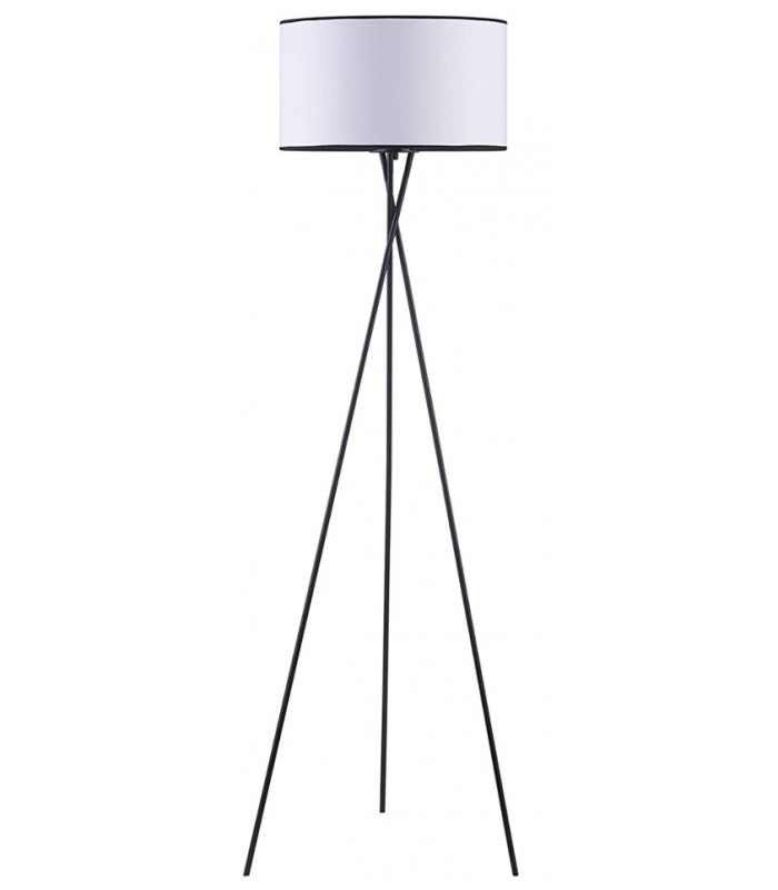 Tripod Floor Lamp Steel Crossed Legs In Satin Black Off-White Fabric Shade In-Line Switch - Made.com - Clearance Stock